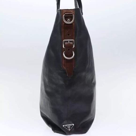 PRADA Hand Bag Leather 2way Black Brown Auth - Picture 2 of 7